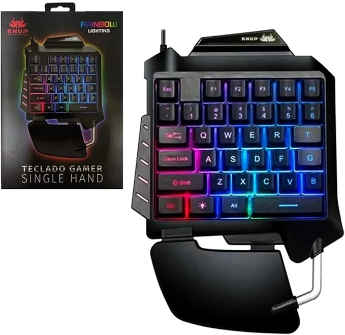 Teclado Gamer Single Hand Knup – 35 Teclas LED, Anti-Ghosting e Descanso de Punho
